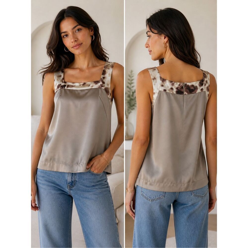 Just Cavalli Silk Blend Top Size 42 IT/ S US Beige Animal Print Trim Italy